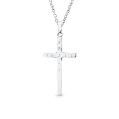 Unisex Sterling Silver Jesus Cross Pendant Necklace - Simple Religious Design