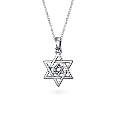 Small Hanukkah Magen Judaica Star Of David Pendant Necklace in Sterling Silver