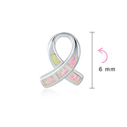 Pink Opal Ribbon Breast Cancer Awareness Stud Earrings Sterling Silver 8MM