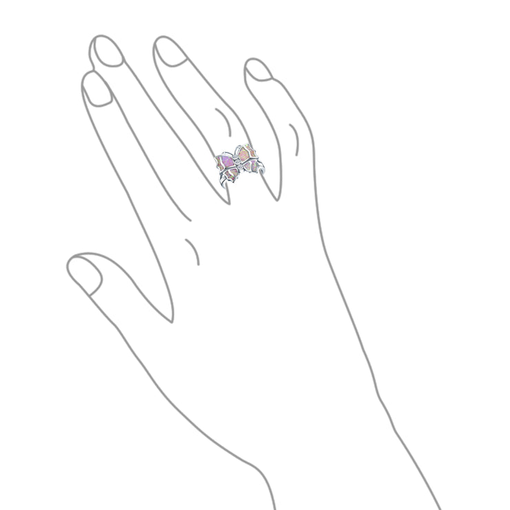 CZ Accent Pink Created Opal Butterfly Ring .925 Sterling Silver