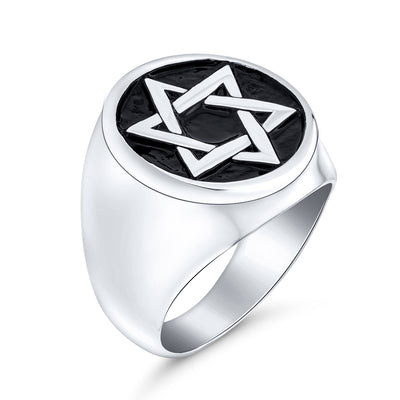 Mens Stainless Steel Magen Judaic Star of David Signet Ring and Pendant Set