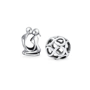 Set of 2 Couples Kissing Lovers & Valentine Heart Knot Spacer Charm Bead Silver