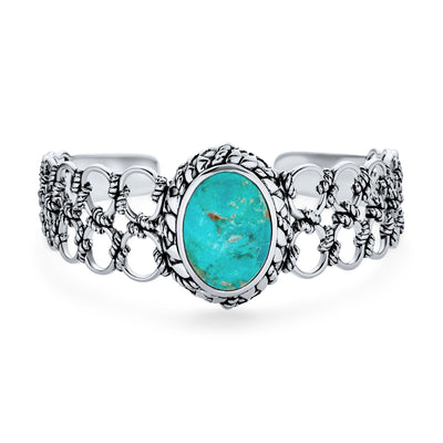 Southwestern Turquoise Cabochon Gemstone Cuff Bracelet in Sterling Silver