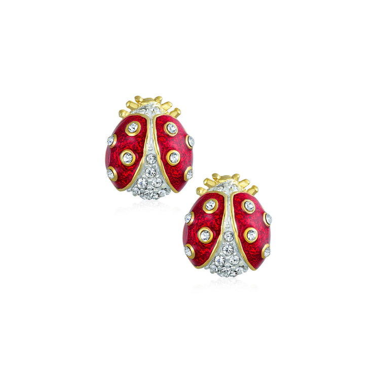 Set of 2 Lucky Ladybug Red Gold Plated Enamel Crystal Brooche Pin for Lapel