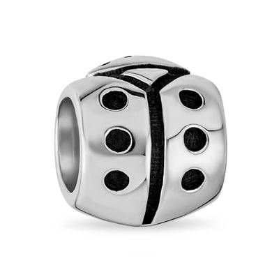 Cute Garden Lucky Ladybug Charm Bead Oxidized .925Sterling Silver