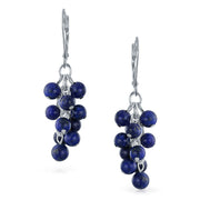 Blue Lapis Lazuli Grape Cluster Beaded Earrings .925 Sterling Silver