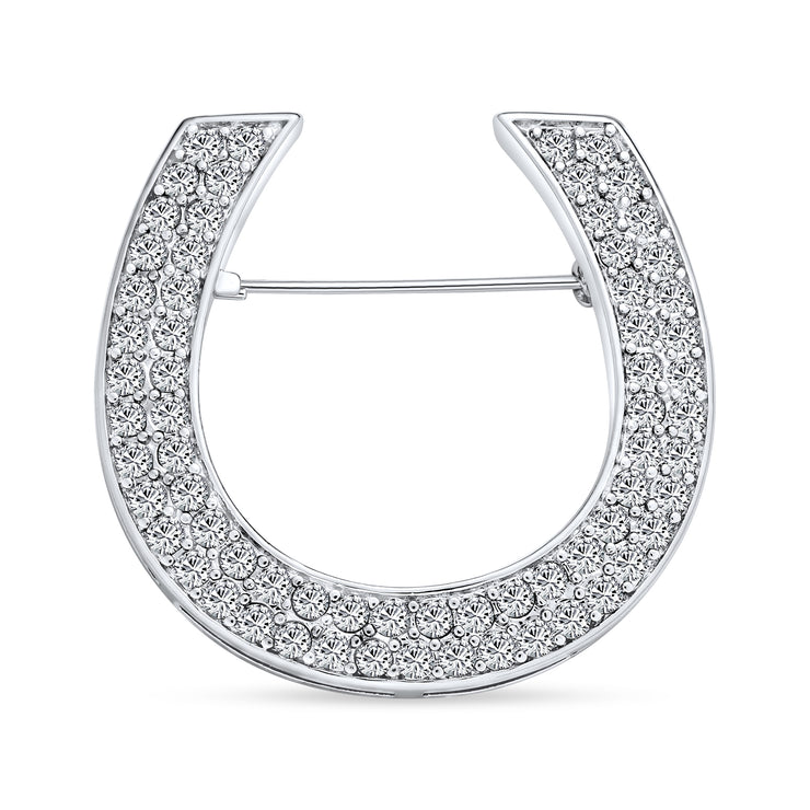 Large Western Equestrian Cubic Zirconia Horseshoe Brooche Pin Silver Plated Brass