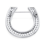 Large Western Equestrian Cubic Zirconia Horseshoe Brooche Pin Silver Plated Brass