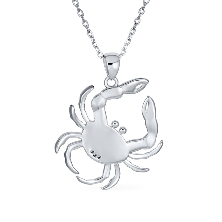 Large Gemstone Blue Opal Crab Pendant Necklace Sterling Silver October Birthstone