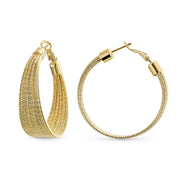 Diamond-Cut Multi Cable Hoop Huggie Earrings 18K Gold Plated Brass 1.5 Inch Diameter