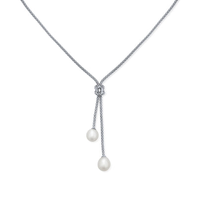 Nautical Bride CZ Drop Necklace with Simulated Pearl for Beach Weddings