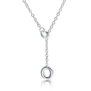 Open Circle Round Lariat Pendant Y Necklace High .925 Sterling Silver