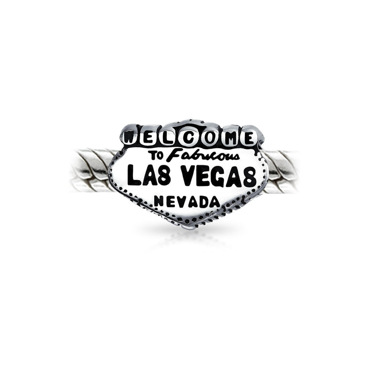 Set of 2 Welcome to Las Vegas and Poker Ace of Hearts Charm Bead Sterling Silver