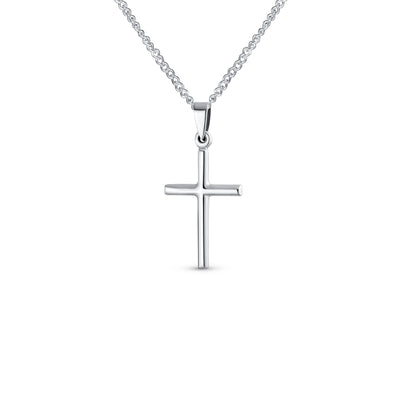 Tiny Petite Religious Flat Cross Pendant Necklace .925 Sterling Silver .50 Inch