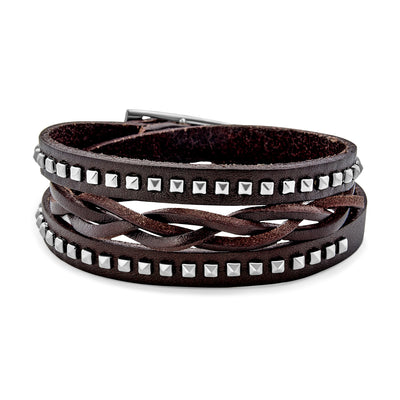 Hip Hop Punk Rocker Cuff Bracelet Metal Studded Rivets Wide Woven Leather