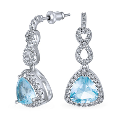 Romantic Bridal Infinity CZ Aquamarine Teardrop Dangle Chandelier Earrings Silver