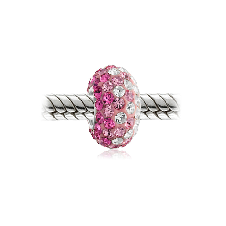Set of 2 Light Pink Magenta Crystal Bead Charm Spacer for Bracelet Silver