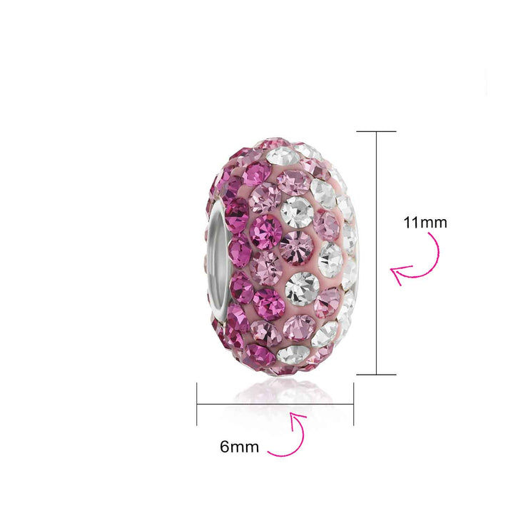 Set of 2 Light Pink Magenta Crystal Bead Charm Spacer for Bracelet Silver