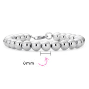 Round 8-10MM Ball Bead Strand Bracelet .925Sterling Silver 7-9"