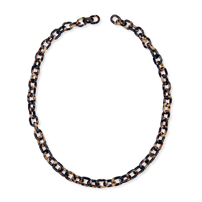 Stylish Beige Brown Oval Chain Link Faux Tortoise Shell Necklace 24 Inch