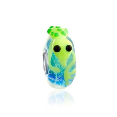 Lime Green Lizard Lamp Murano Glass .925 Sterling Silver Bead Charm