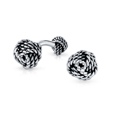 Solid Double Sided Love Knot Shirt Cufflinks for Men - Sterling Silver Gift