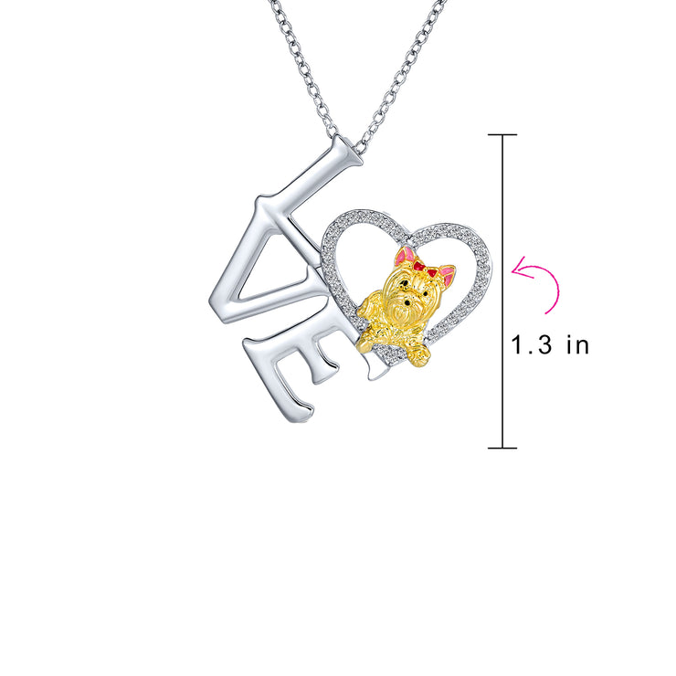 Love Heart Puppy Pet Dog Yorkie Pendant Necklace Gold Silver Plated Chain