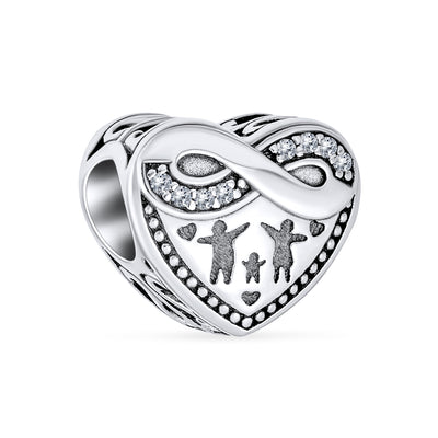 CZ Loving Family Infinity Love Knot Heart Shape Charm Bead .925 Silver