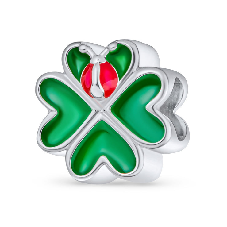 Good Luck Ladybug Shamrock Green Heart Clover Charm Bead for European Bracelet