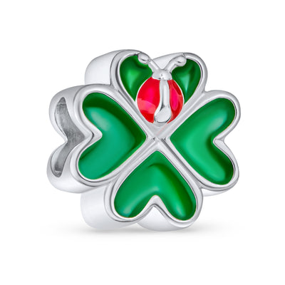 Good Luck Ladybug Shamrock Green Heart Clover Charm Bead for European Bracelet