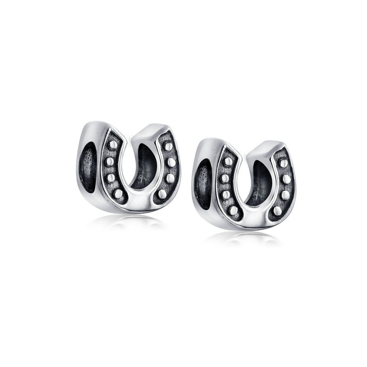 Set of 2 Lucky Horseshoe Charm Bead Sterling Silver for European Bracelet