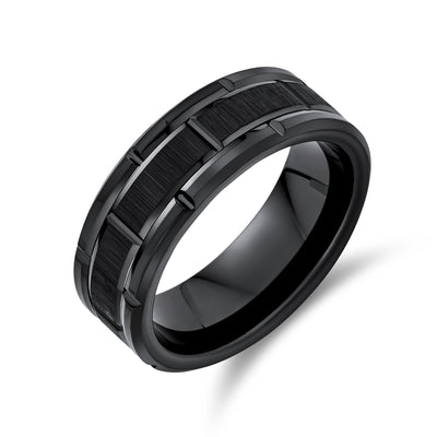 Men's Tungsten Wedding Band Mechanic Car Racer Tire Ring Matte Black Finish