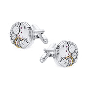 Men's Steampunk Gear Moving Wheel Cufflinks 2 Tone Stainless Steel