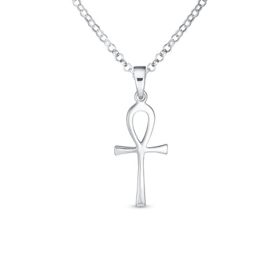 Medium Simple Ankh Egyptian Cross Pendant .925 Sterling Silver Necklace