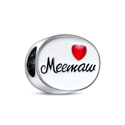 Grandma Nana Red Heart Charm Bead for Mee-maw Sterling Silver Fits Bracelet