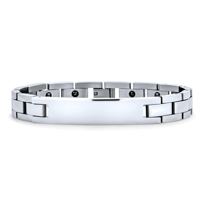 Mens Identification Name Plated ID Bracelet Watchband Stainless Steel 8.6