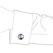 Globe World Map Blue Round Cufflinks Shirt Cufflinks Silver Tone Steel