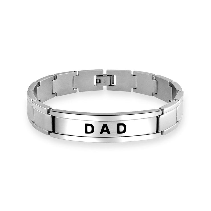 Dad Daddy Name Plated Bicycle ID Bracelet Father Stainless Steel