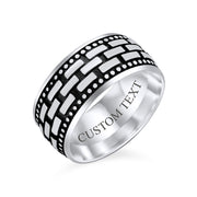 Classic Mens Silver Ring Brick Chain Band Blackened Oxidized .925 Sterling Silver