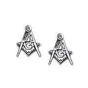 Set of 2 Tiny Masonic Freemason Stud Earrings and Brooch Pin Oxidized Silver