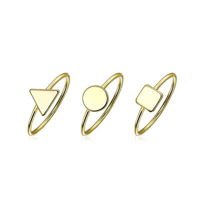 Pyramid Circle Gold Plated Sterling Silver Midi Knuckle Ring Set