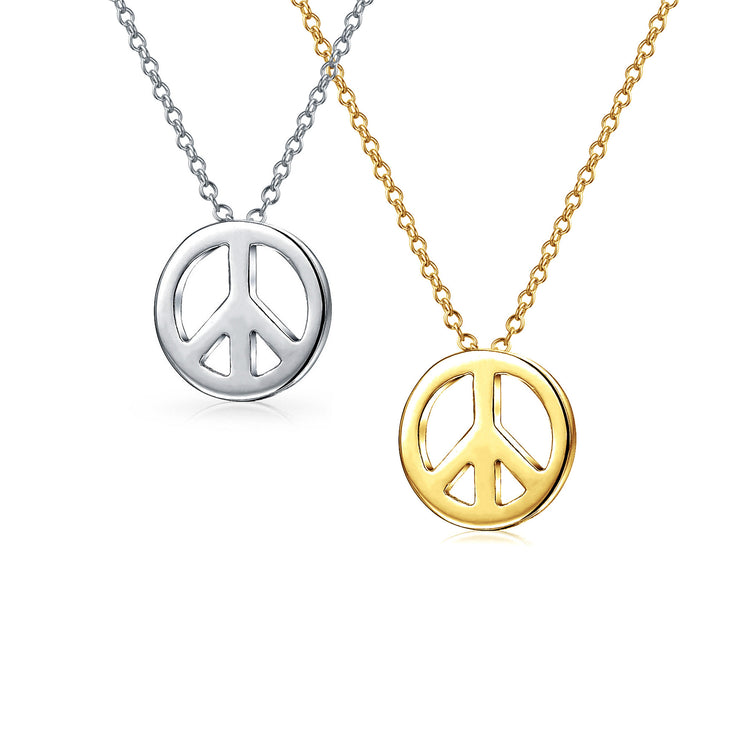 Set of 2 Minimalist World Peace Sign Pendant Necklace Gold Plated Silver