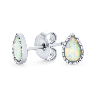 Tiny Iridescent Gemstone Teardrop Opal Stud Earrings, Sterling Silver, Vintage Style