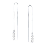 Long Faux White Pearl Threader Earrings .925 Silver Chain U Hook Wire