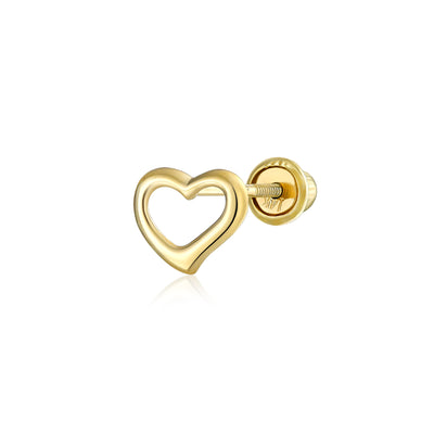 Petite Minimalist 14K Gold Cartilage Ear Stud Open Heart Symbol of Love Earring