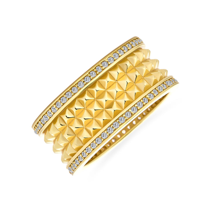 Modern Geometric CZ Accent Cocktail Statement Ring Matte Gold Plated Silver