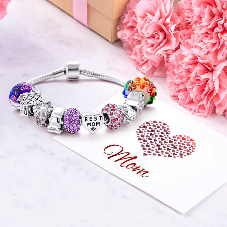 Wife Best MOM Mother Colorful Family Beads Starter Charms Bracelet