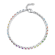 Romantic Multicolor Gemstone Heart Tennis Bracelet in Sterling Silver 7 Inch