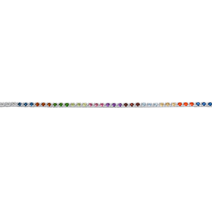 Romantic Multicolor Gemstone Heart Tennis Bracelet in Sterling Silver 7 Inch