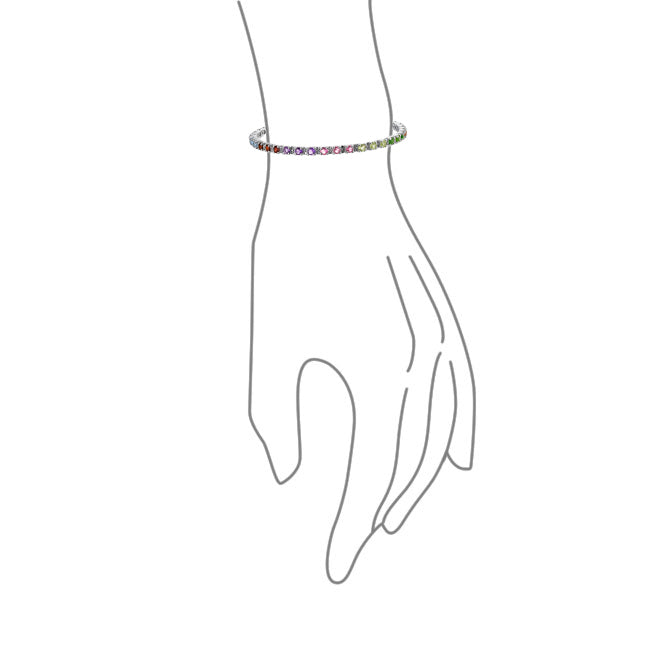 Romantic Multicolor Gemstone Heart Tennis Bracelet in Sterling Silver 7 Inch